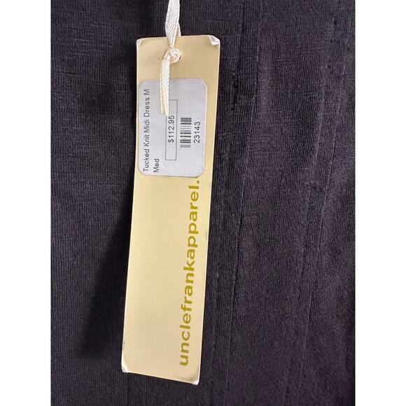 NWT Uncle Frank Medium Tucked Knit Midi Black Dress 100% Cotton Pockets - Picture 5 of 12